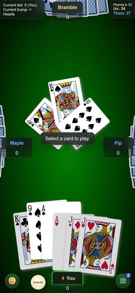 A Gnome Cards game on a phone, in portrait.